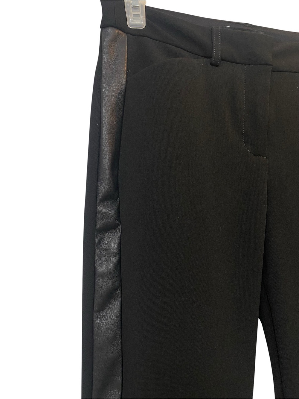 Express Women's size 8 Black Skinny Pants midrise with Faux Leather Side Stripe - Picture 4 of 7